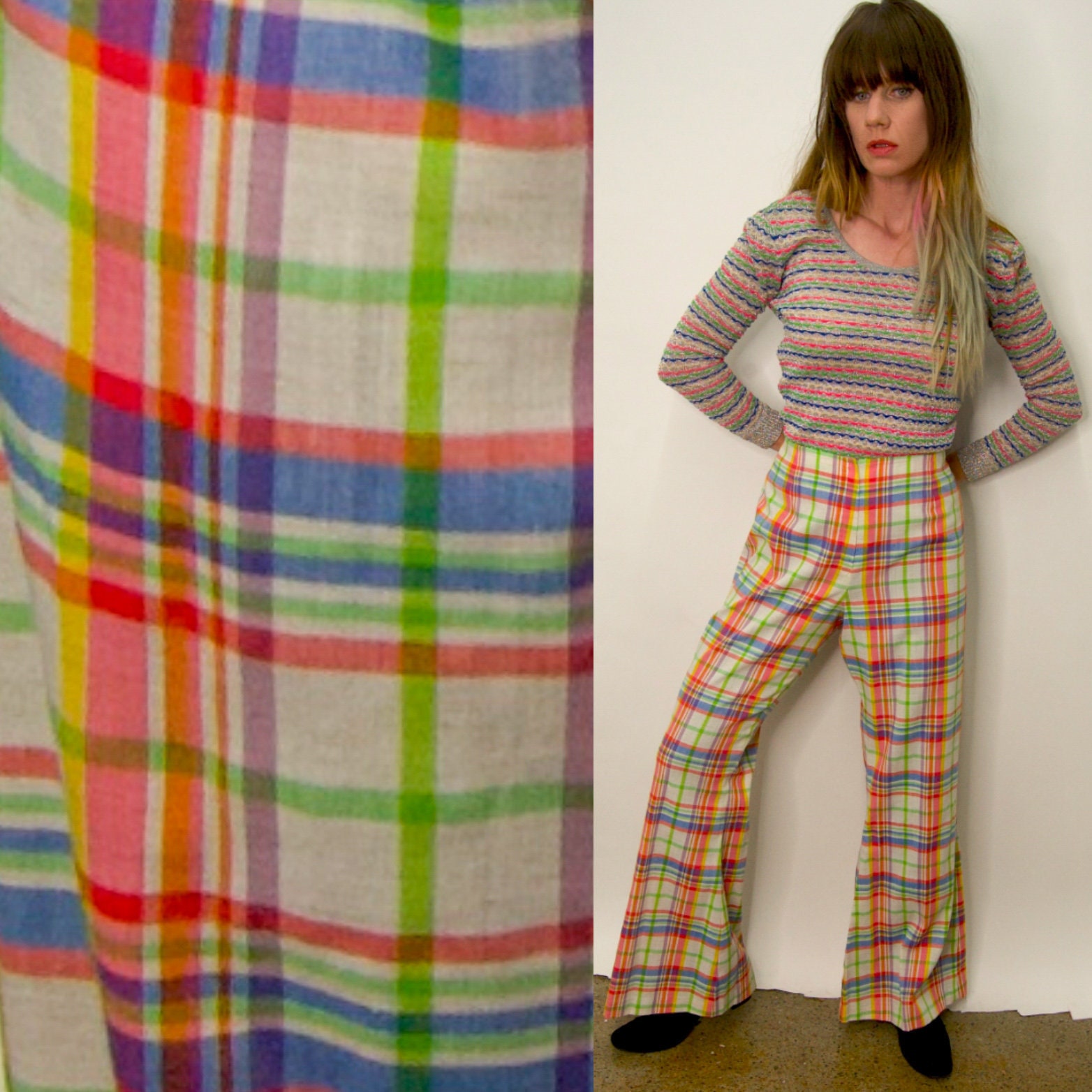 green plaid high waisted pants