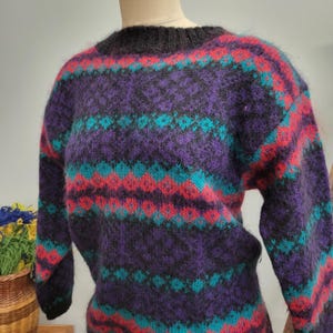 vtg 80er Jahre Gestreifter Mohair Pullover: Vintage Christopher & Banks Fuzzy Knit