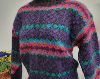 vtg 80s Striped Mohair Sweater: Vintage Christopher & Banks Fuzzy Knit