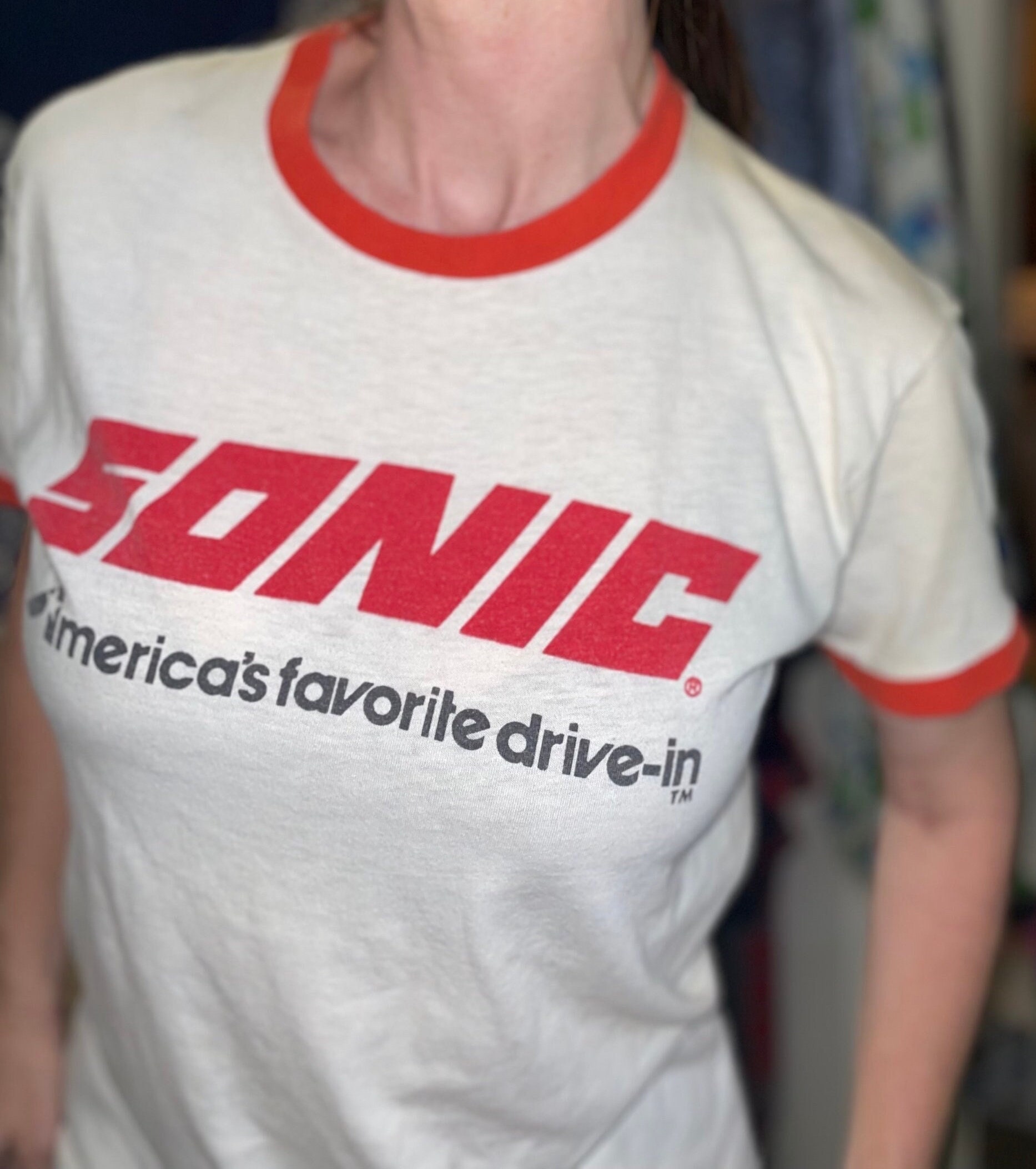 Vintage 70s Champion SONIC Drive in Shirt / 70s Restaurant/ Ringer