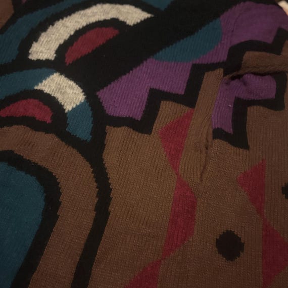 vtg 80s ABSTRACT Pattern Zig Zag LONG SWEATER Wit… - image 4