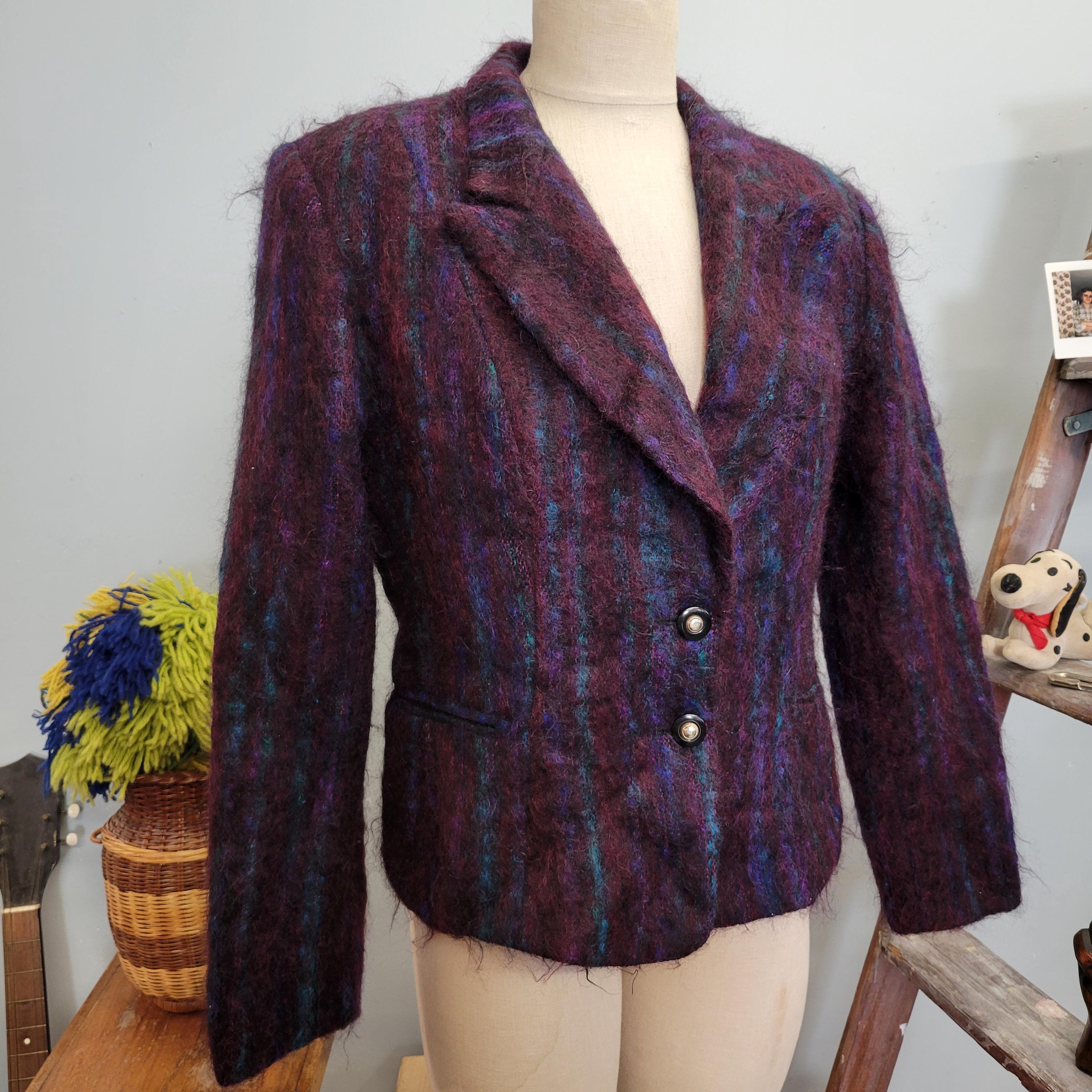 80-90s Dead stock　Mohair Shaggy Jacket Vintage 80s Leather Shawl Collar Jacket, Oversized Leather