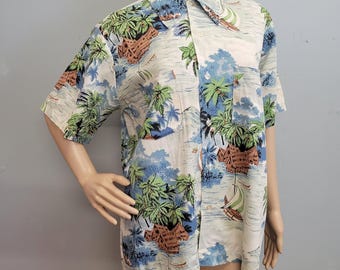 Vintage 50s Hawaiian Shirt: Bellcraft Tiki Island Print, Mens Medium