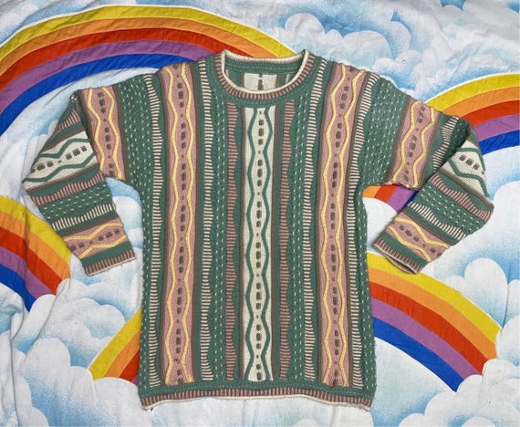 Vintage 90s Coogi Style 3D Sweater // Abstract 3D Knit Biggie