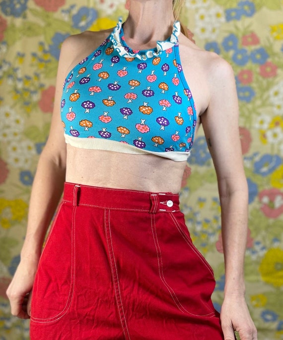 vtg 70s halter top Peter Max mod pop art novelty … - image 7