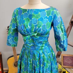 Vintage 1950s Abstract Watercolor Dress: Small Fit & Flare Tea Dress
