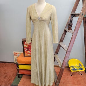 vtg 70s GOLD LUREX GOWN // vintage toni lynn size 12 womens metallic glitter full length formal cocktail party wedding sexy sparkly dress