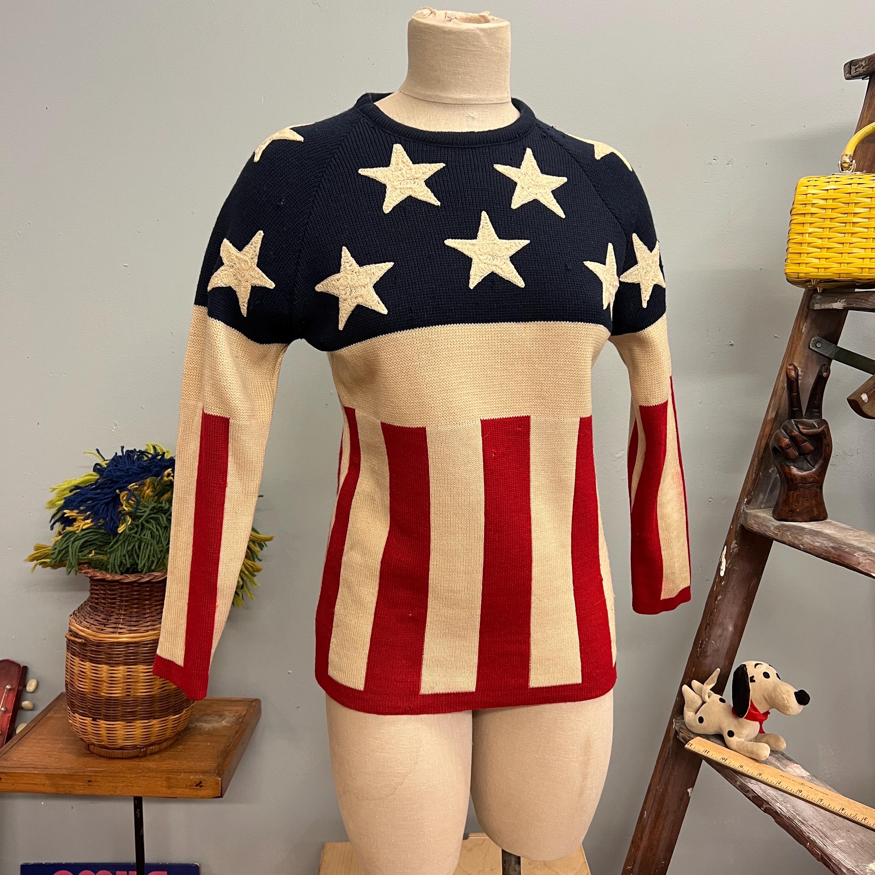 Vtg 70s AMERICAN FLAG SWEATER // Vintage Lido of California Small 