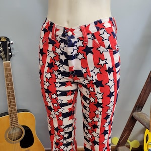 70s Stars & Stripes Bellbottoms: Vintage Flare Jeans, Red White Blue