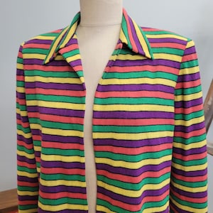 vtg 60s CANDY STRIPED BLAZER : vintage medium womens rainbow striped lightweight fall jacket retro mod pastel bright maximalist autumn top