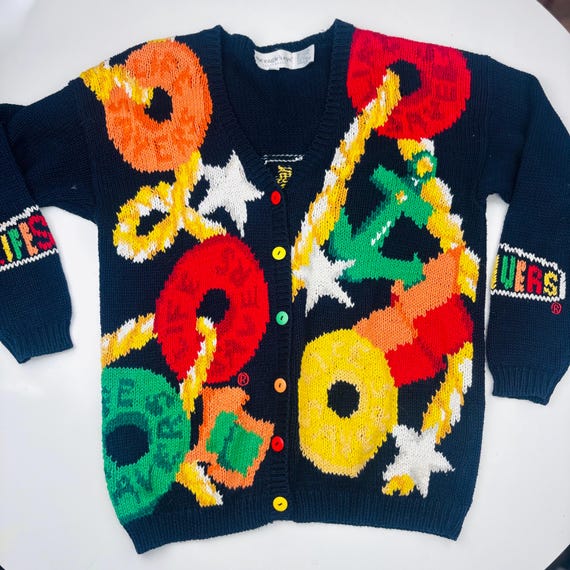 vtg LIFE SAVERS Cardigan, vtg Eagles Eye Hand Knit Candy Sweater