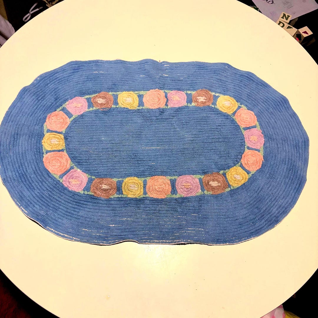 Vintage 1950s Chenille Rug: Embroidered Floral Oval Accent Rug - Etsy