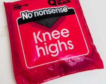 Vtg Sheer Toe Off Black QUEEN Size Knee High Stockings, 2 PAIRS Deadstock