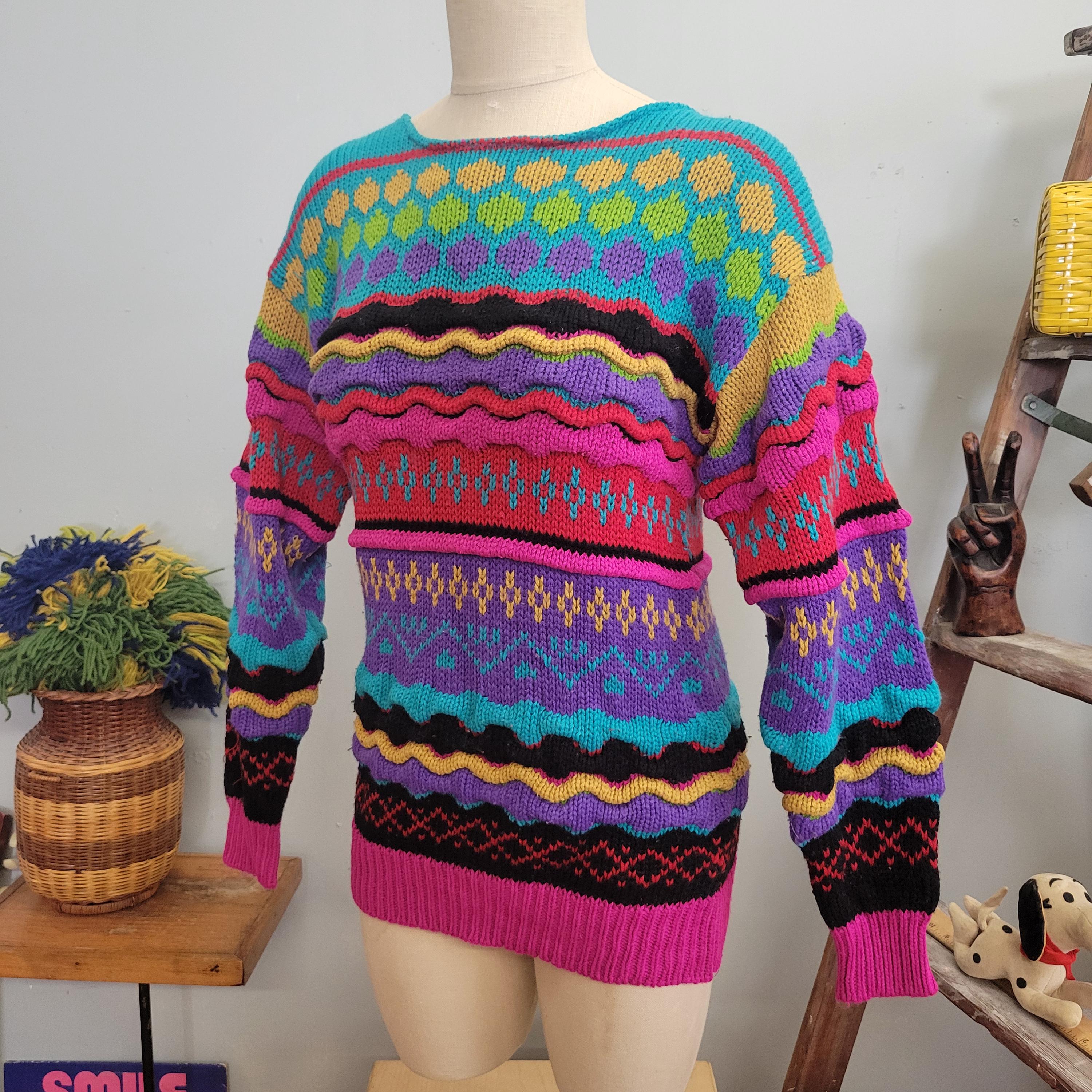 トップス Modigliani 90s Vintage 3D Knit Modigliani 90s 3D patterned knit sweater L Khaki Wool