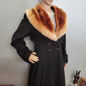 Chaqueta larga de lana negra con cuello de piel, estilo vintage de los años 30, de Lane Bryant, abrigo de ópera elegante para mujer.