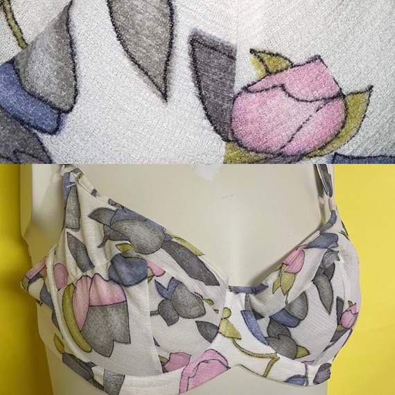 Vintage 60s Vassarette Floral Bra / Pastel Femme Push up Bra With Underwire  / Bikini Top / Crop Top 