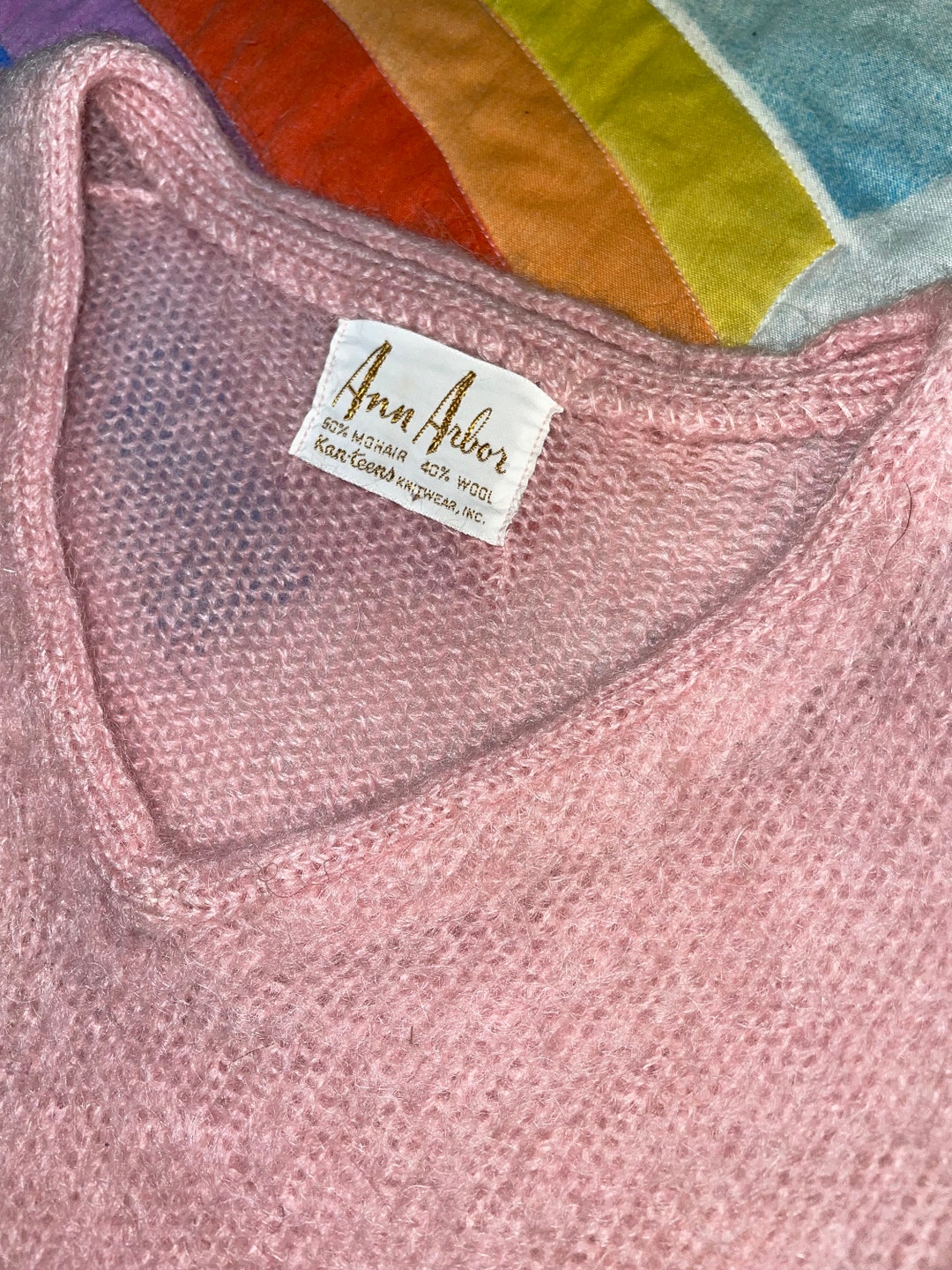 Vintage 50s Ann Arbor Mohair V Neck Sweater // Lightweight Mohair