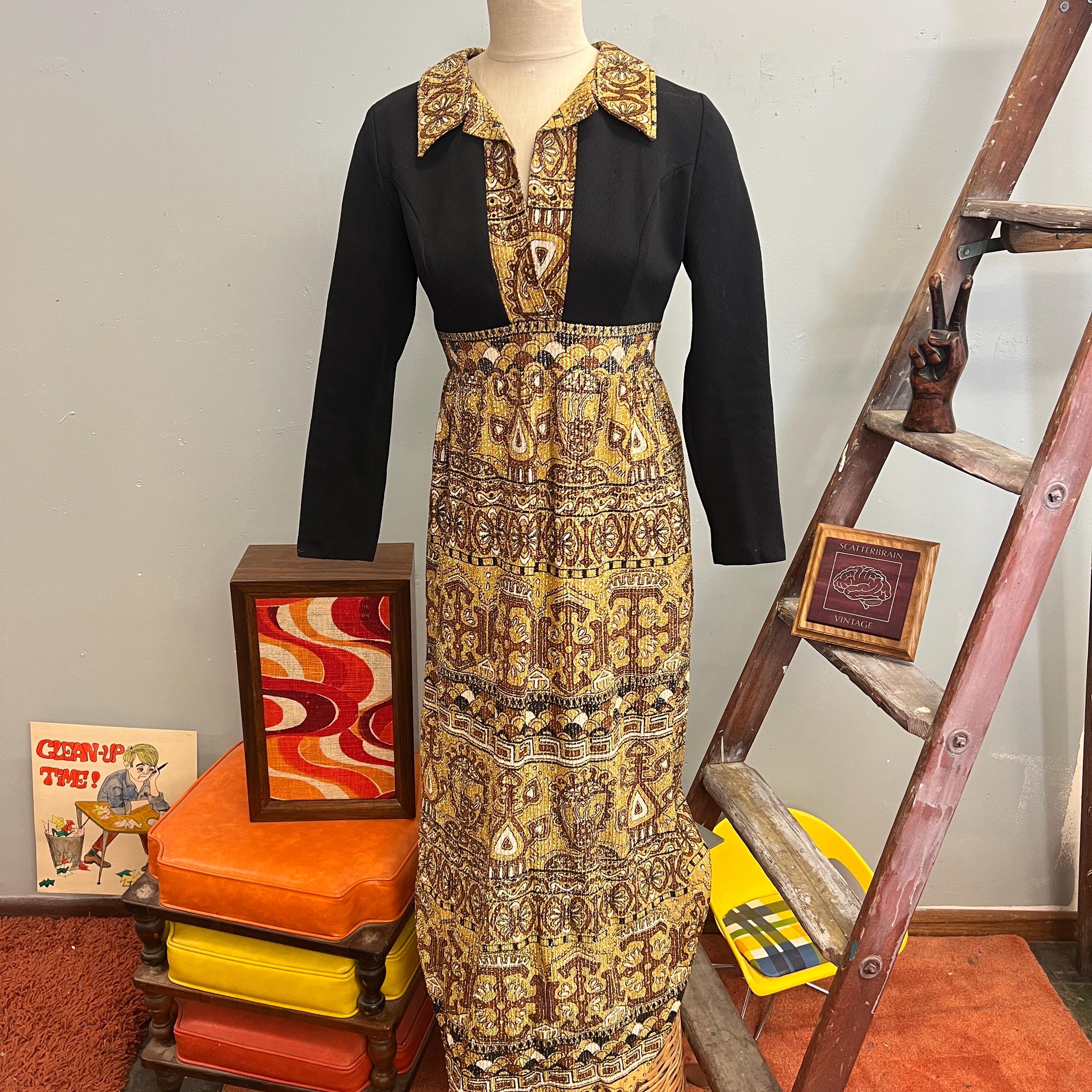 Vintage 70s Gold Lurex Maxi Dress: Psychedelic Cocktail Gown - Etsy
