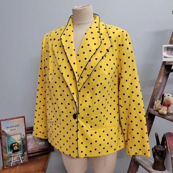 Vintage 80s Polka Dot Blazer: Retro Oversized Double Collar Jacket