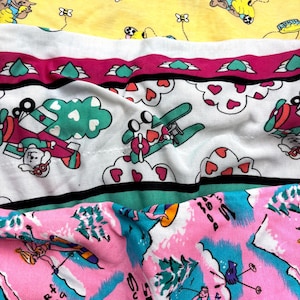 Lot de tissu vtg des années 80, chutes d'emporte-pièce, tissu à motifs d'animaux de dessin animé