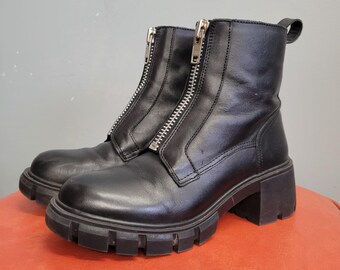 VTG 90s GBX Black Leather Chunky Boots Grunge Goth Punk Made in Italy Mens 9.5 D VTG 90s GBX Black Leather Chunky Boots Grunge Goth Punk Made  main image 3