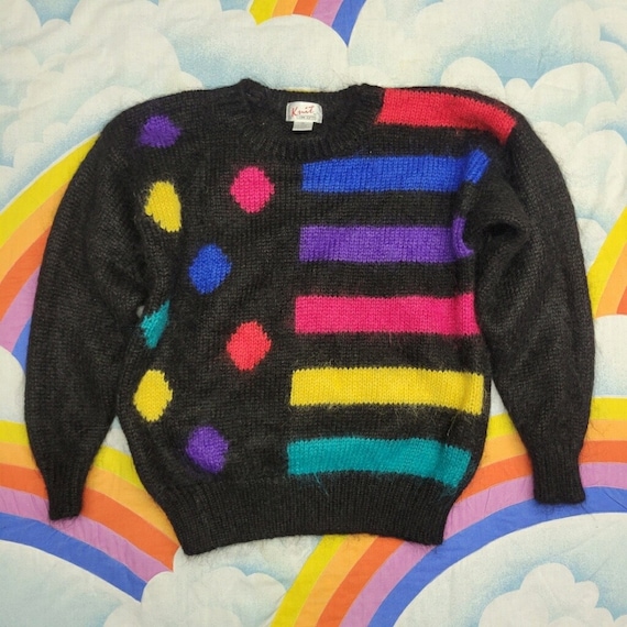 Vintage 80s Traffic Light Mohair Sweater // 90s Ra
