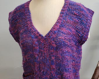 Paars VTG jaren 80-truivest, boxy crop top met V-hals