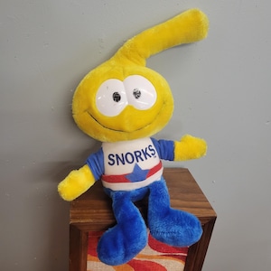 vtg 80s SNORKS DOLL // vintage tv cartoon doll toy decor collectible memorabilia yellow applause retro animation big eye cute plush stuffie