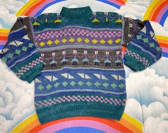 Vintage 80er Jahre Fuzzy Boxy Sweater // 80er Jahre grobstrick Pullover // Fair Isle Fuzzy Sweater