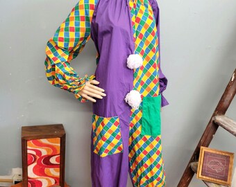 vtg Plaid Clown Costume, 70s Patchwork , Halloween Costume