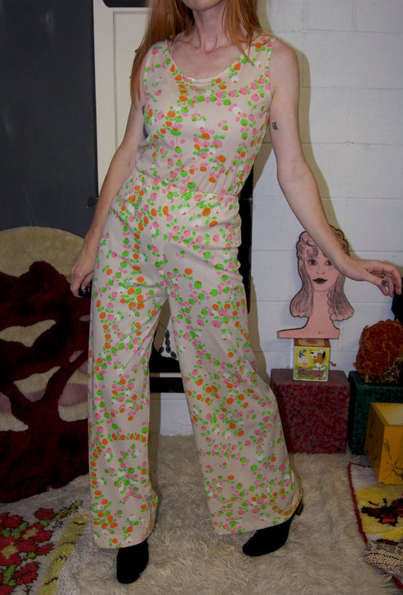 vtg 1970s POLKA DOT JUMPSUIT  2 piece pantsuit ge… - image 7