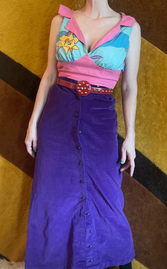 vtg 60s Patty Woodard purple velvet maxi skirt XS 