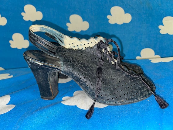 Vintage 40s Navy Blue Heels / De Liso Debs / 40s … - image 5