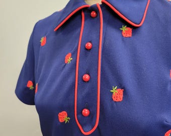ヴィンテージ 70年代 ストロベリー ミディドレス：ヴィンテージ