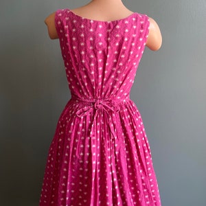 vtg 50s LANZ HEART DRESS // vintage novelty print belted cotton day dress wide sweep pink white with pockets preppy pin up 50s rockabilly