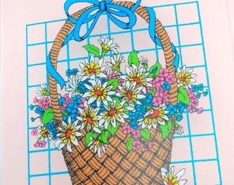 Vtg 70s Blue Ribbon Basket Cutting Board, GIFTCO Coquette Floral Wall Art