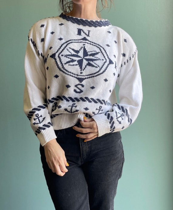 vtg 80s Compass Sweater /  Ninon de Lenclos / Nove