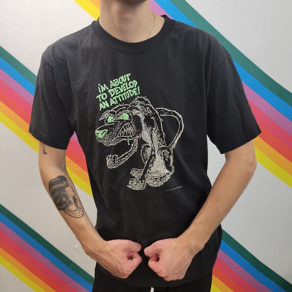 Vtg 90s FUNNY DOG TSHIRT Vintage Y2k Punk Bad Wolf Im About to Develop an Attitude Grunge Puff Paint Neon Tee Black Distressed Large Shirt Etsy Canada