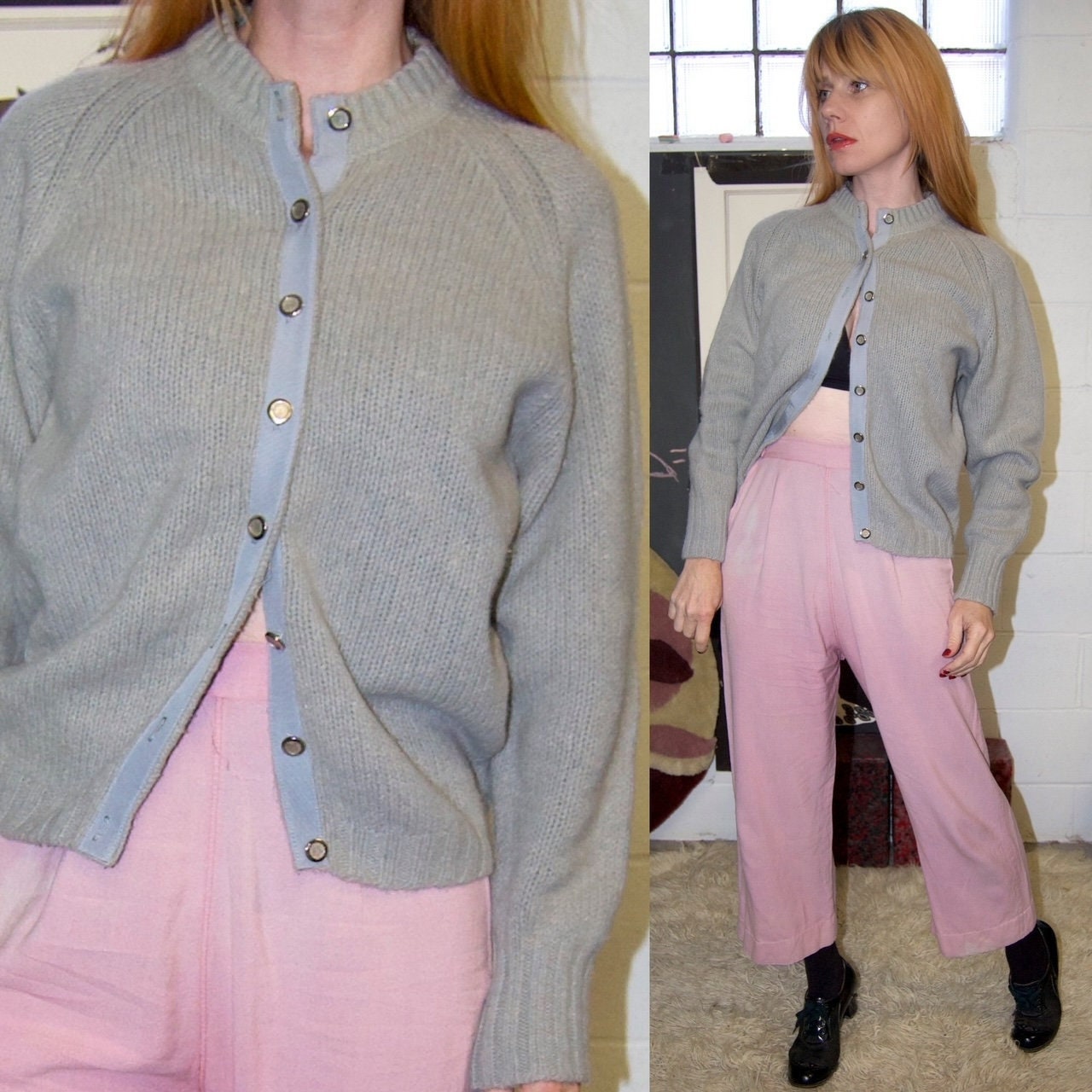 Vintage 1950s Brentshire Grey With Blue Trim Wool & Fur Vintage 1950s Brentshire Grey With Blue Trim Wool & Fur