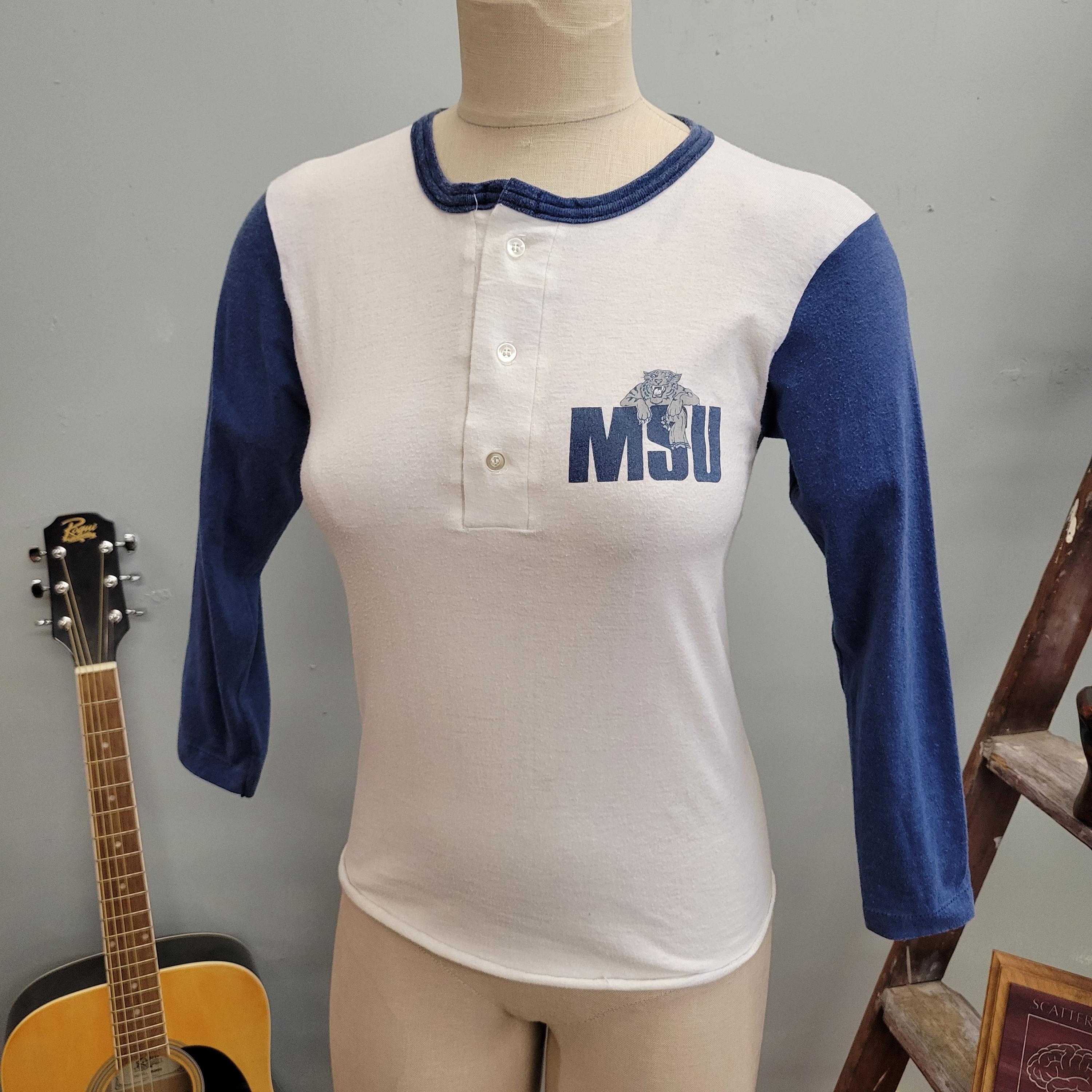 Vintage 70s MSU Ringer Tee: Collegiate Pacific Raglan, Women's Small