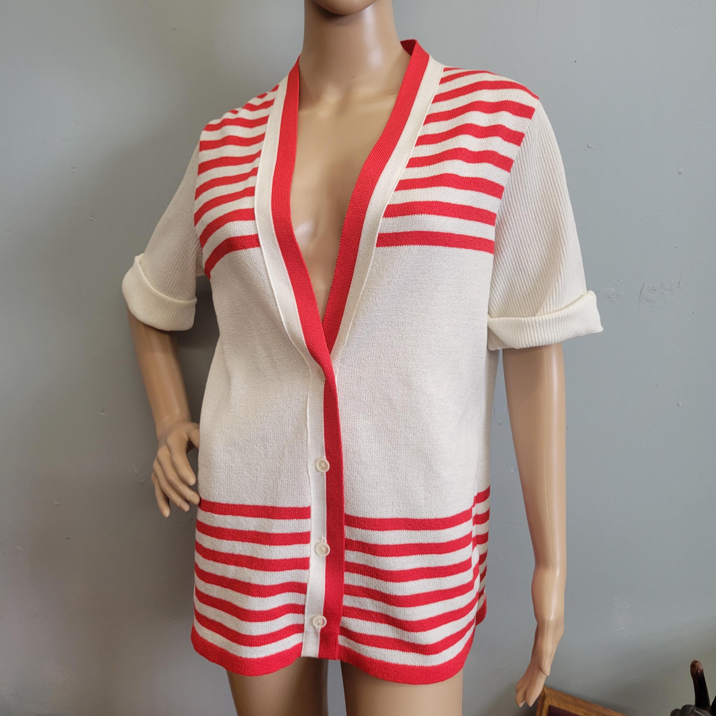 トップス Vintage cottonknit cardigan 70s Vintage 70s Striped Knit Cardigan Top, Retro Mod Style - Etsy