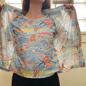 CAMISA VTG NUBES PSICODÉLICAS DE LOS AÑOS 70 // Camisa interior vintage de otoño con capas y remera de poliéster con botones adjuntos, estilo disco hippie, fiebre del sábado por la noche, estilo retro