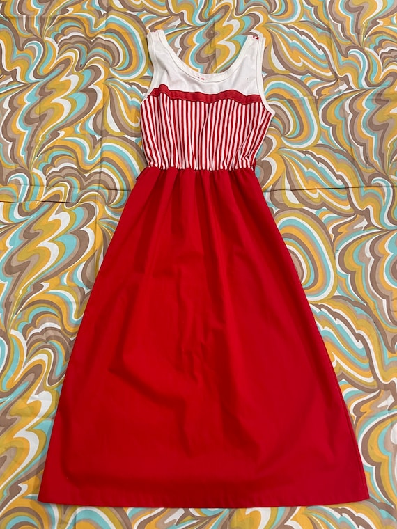 vtg 70s red striped dress spring summer tank dres… - image 7