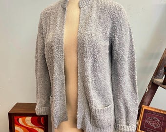 CARDIGAN GRIS vtg des années 70 : vintage Leroy grand pull ample confortable tons neutres minimaliste preppy