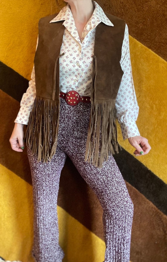 Vintage 70s brown suede fringe vest hippie western