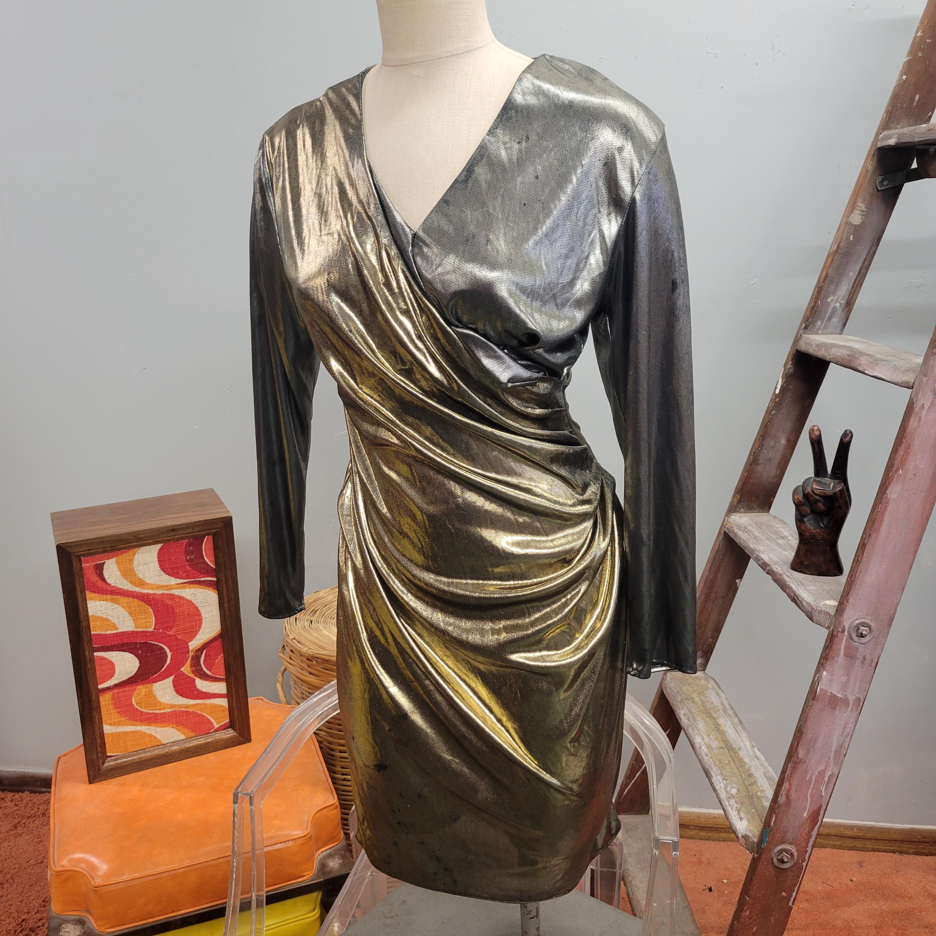 slim fit dress slacks Vintage 70s Gold Lurex Knit Maxi Hostess Dress