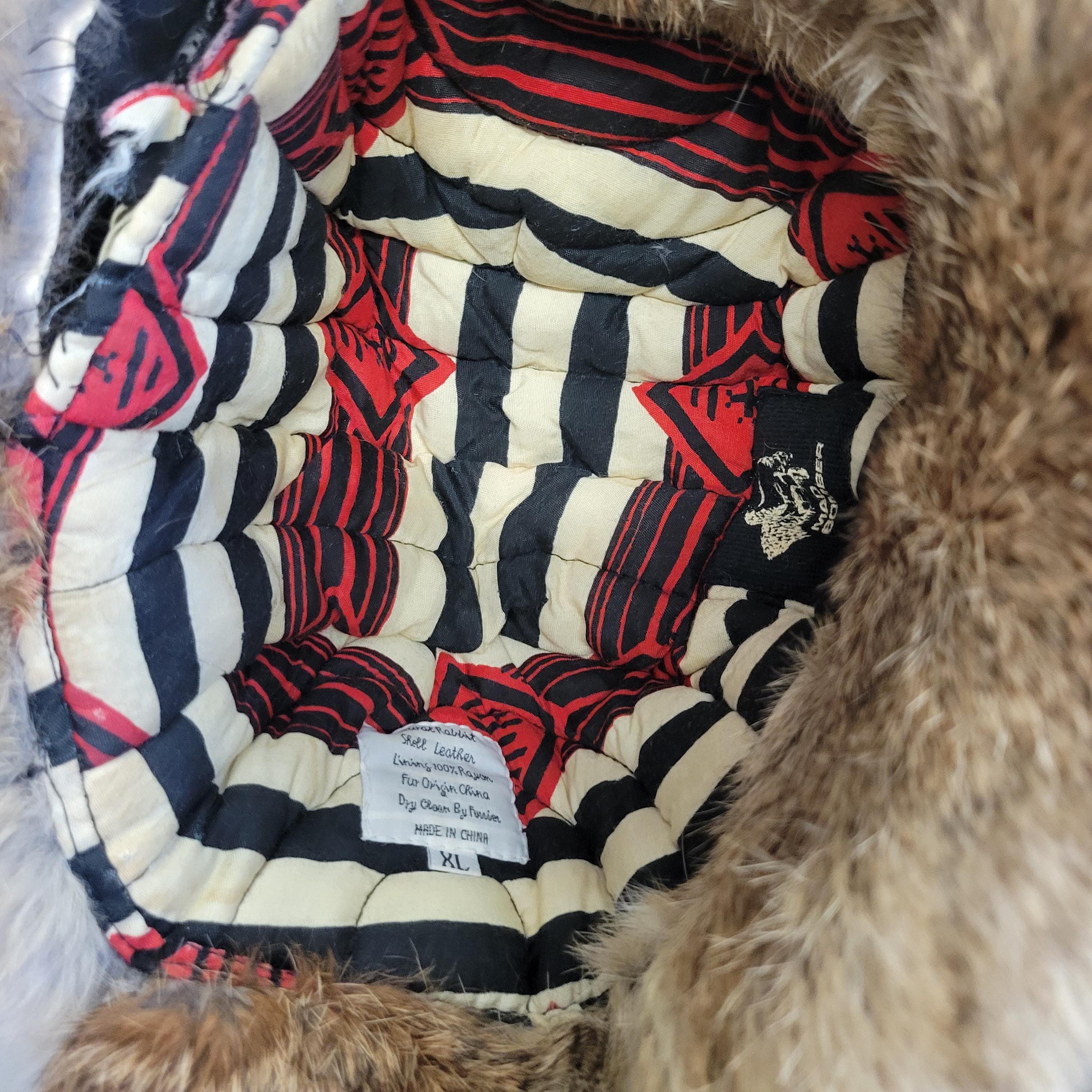 Vintage 90s Mad Bomber Rabbit Fur Aviator Hat: XL Leather Winter