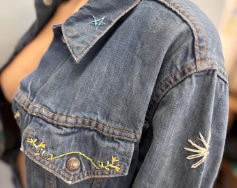 Vintage 60s Levis Embroidered Denim Jacket: Cropped Hippie Jean