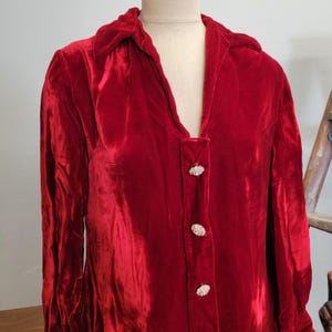 vtg 1950s VELVET COLLAR DRESS // vintage carlye medium womens sparkle buttons collared mini dress plush rayon red velvet jacket spring coat