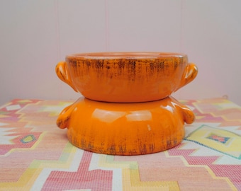 vtg 70s De silva Made In Italy Set Of 2 Pots, Glazed Orange Pottery